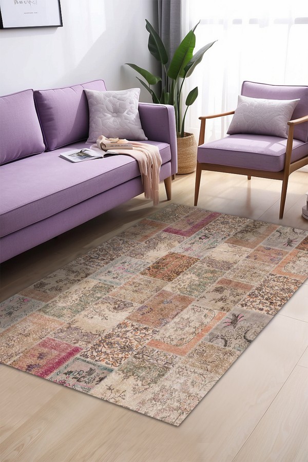 Senda Patchwork Desenli Pamuk Tabanlı Yıkanabilen Kaydırmaz Antibakteriyel Şönil Salon Halısı Senda Patchwork Desenli Pamuk Tabanlı Yıkanabilen Kaydırmaz Antibakteriyel Şönil Salon Halısı