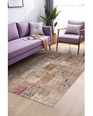 Senda Patchwork Desenli Pamuk Tabanlı Yıkanabilen Kaydırmaz Antibakteriyel Şönil Salon Halısı