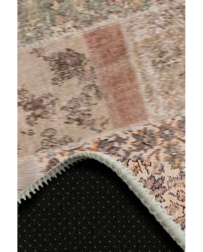 Senda Patchwork Desenli Pamuk Tabanlı Yıkanabilen Kaydırmaz Antibakteriyel Şönil Salon Halısı