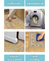 Serein Patchwork Desenli Pamuk Tabanlı Yıkanabilen Kaydırmaz Antibakteriyel Şönil Salon Halısı