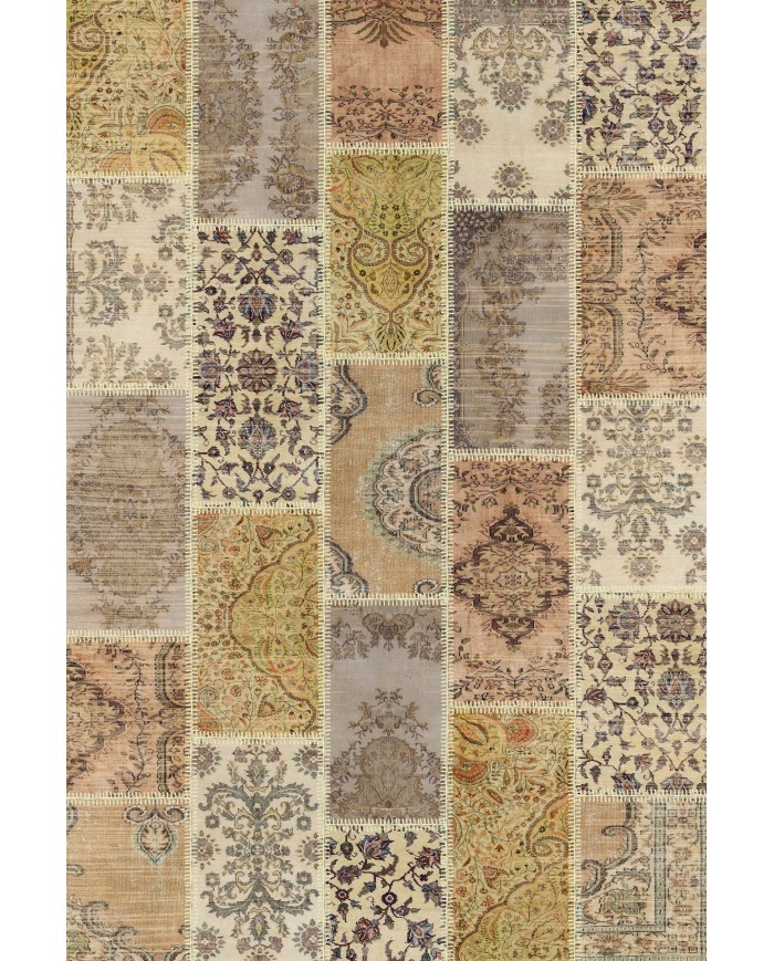 Serene Patchwork Desenli Pamuk Tabanlı Yıkanabilen Kaydırmaz Antibakteriyel Şönil Salon Halısı