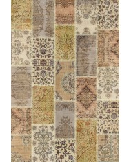 Serene Patchwork Desenli Pamuk Tabanlı Yıkanabilen Kaydırmaz Antibakteriyel Şönil Salon Halısı