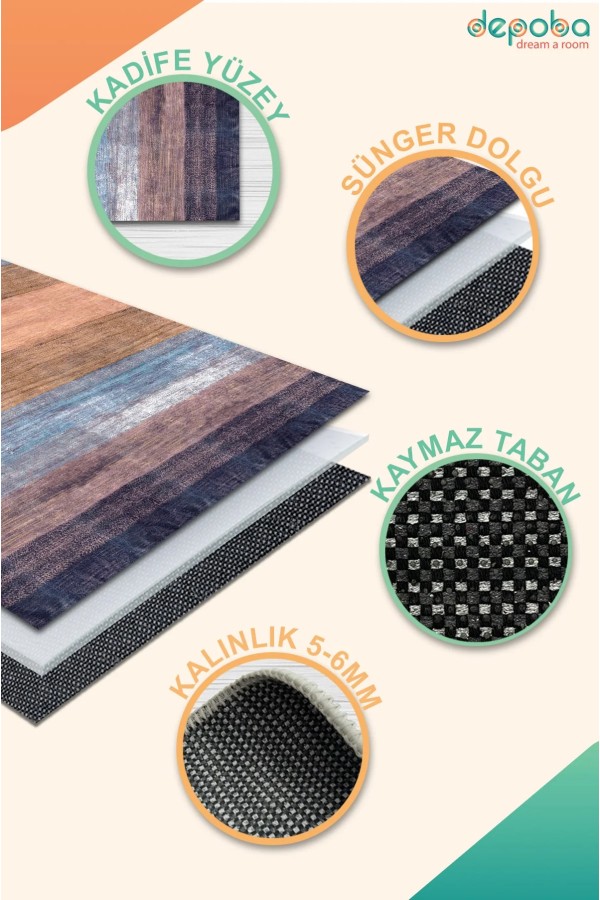 Alnas Kadife Yıkanabilir Kaymaz Pamuk Tabanlı Antibakteriyel Salon Halısı