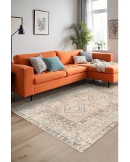 Soothe Vıntage Desenli Pamuk Tabanlı Yıkanabilen Kaydırmaz Antibakteriyel Şönil Salon Halısı