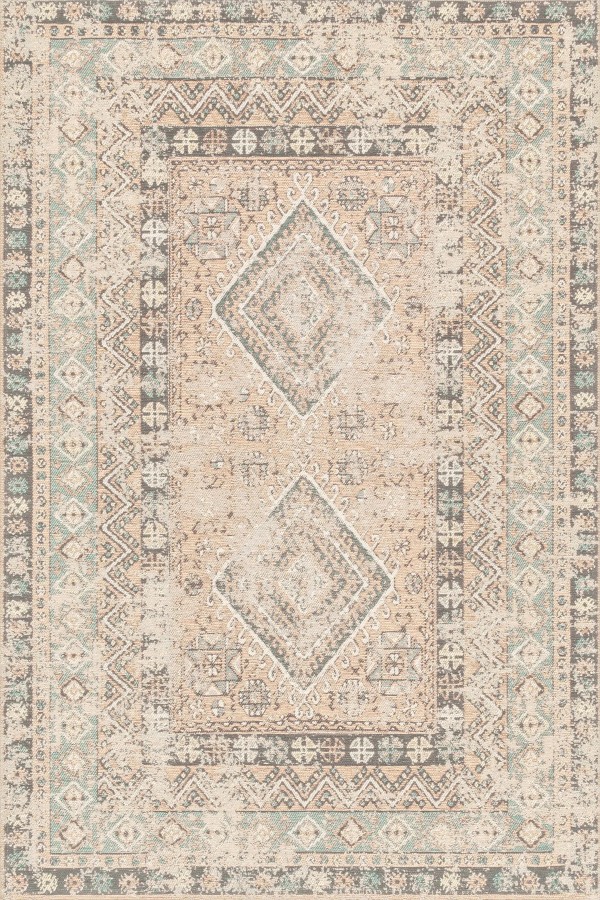 Soothe Vıntage Desenli Pamuk Tabanlı Yıkanabilen Kaydırmaz Antibakteriyel Şönil Salon Halısı