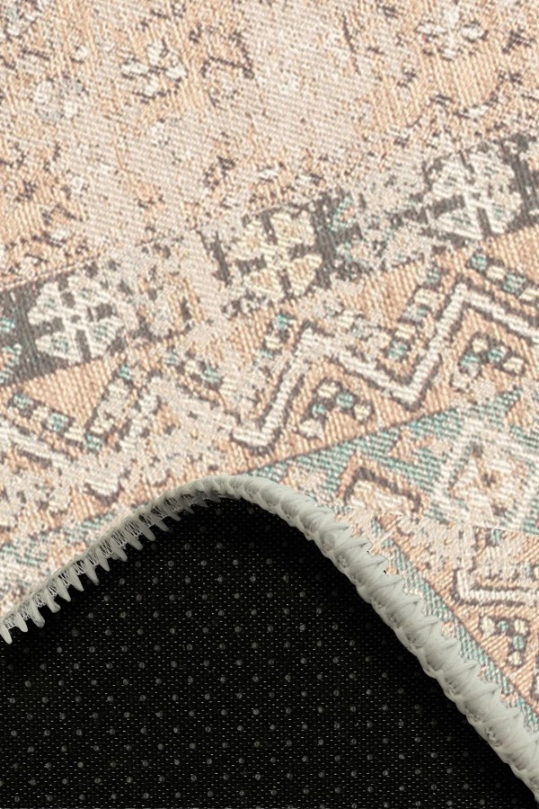 Soothe Vıntage Desenli Pamuk Tabanlı Yıkanabilen Kaydırmaz Antibakteriyel Şönil Salon Halısı