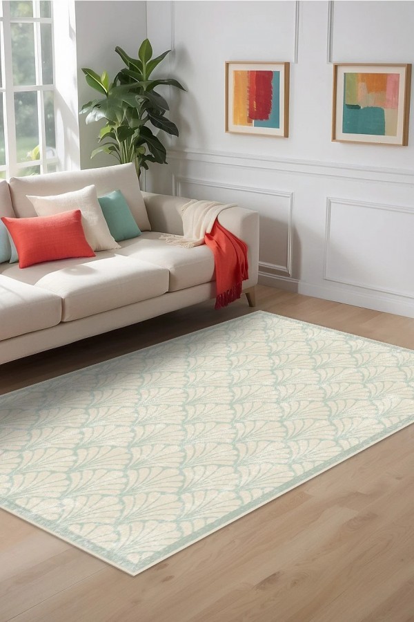 Velvet Desenli Pamuk Tabanlı Yıkanabilen Kaydırmaz Antibakteriyel Şönil Salon Halısı