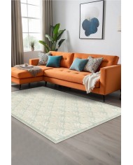 Velvet Desenli Pamuk Tabanlı Yıkanabilen Kaydırmaz Antibakteriyel Şönil Salon Halısı