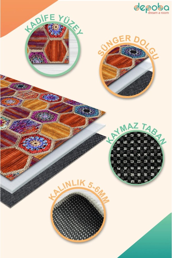 Bianca Kadife Yıkanabilir Kaymaz Pamuk Tabanlı Antibakteriyel Salon Halısı