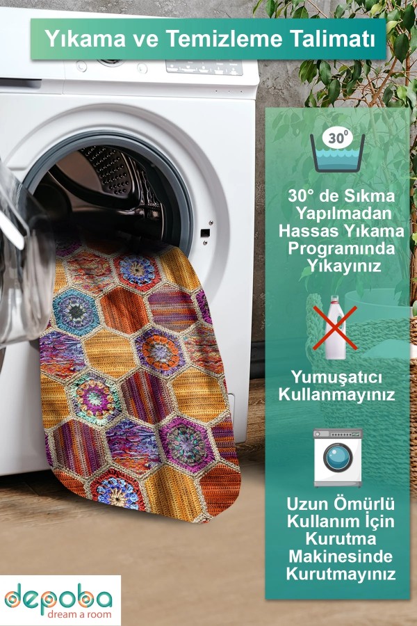 Bianca Kadife Yıkanabilir Kaymaz Pamuk Tabanlı Antibakteriyel Salon Halısı