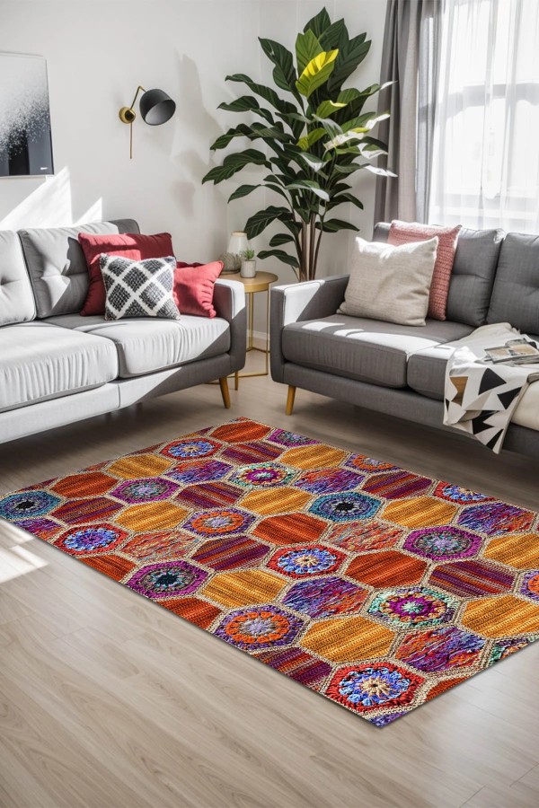 Bianca Kadife Yıkanabilir Kaymaz Pamuk Tabanlı Antibakteriyel Salon Halısı