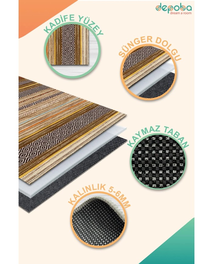 Cons Kadife Yıkanabilir Kaymaz Pamuk Tabanlı Antibakteriyel Salon Halısı