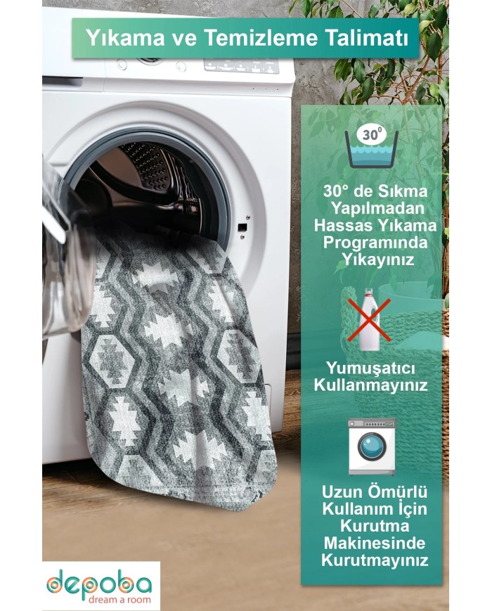 Daliana Kadife Yıkanabilir Kaymaz Pamuk Tabanlı Antibakteriyel Salon Halısı