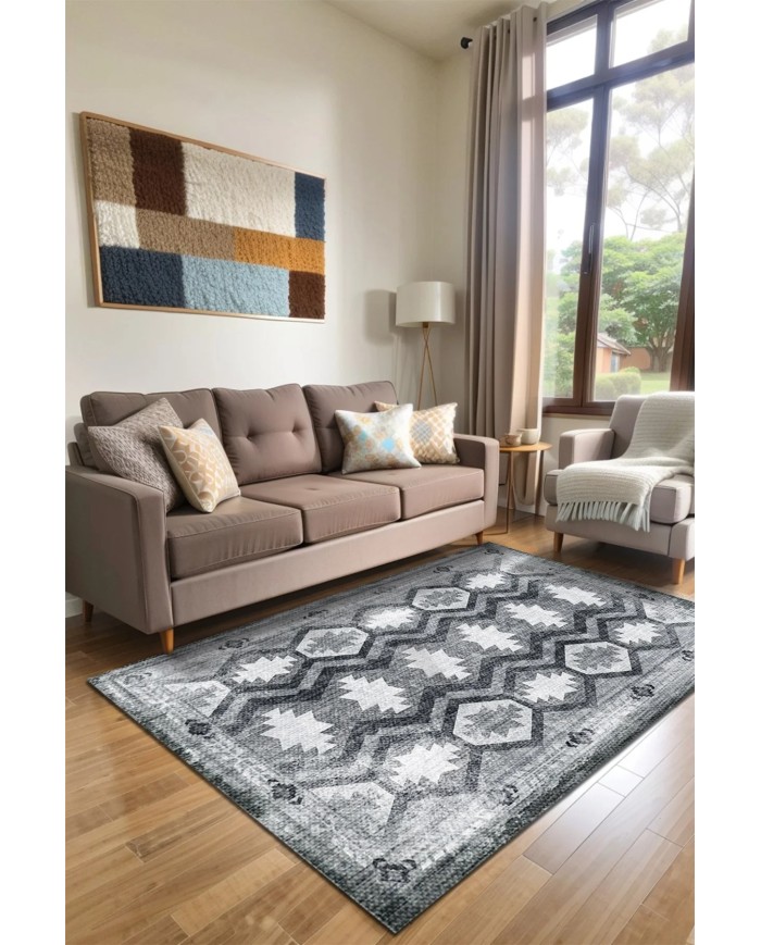 Daliana Kadife Yıkanabilir Kaymaz Pamuk Tabanlı Antibakteriyel Salon Halısı