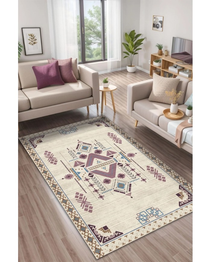 Plum Kadife Yıkanabilir Kaymaz Pamuk Tabanlı Antibakteriyel Salon Halısı