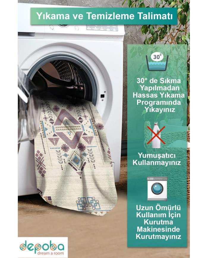 Plum Kadife Yıkanabilir Kaymaz Pamuk Tabanlı Antibakteriyel Salon Halısı