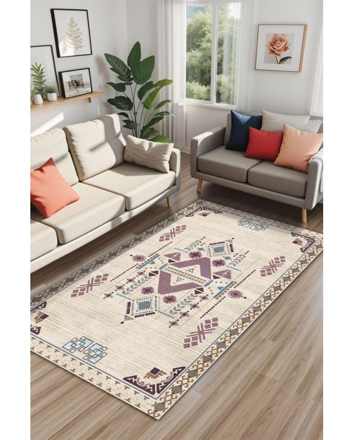 Plum Kadife Yıkanabilir Kaymaz Pamuk Tabanlı Antibakteriyel Salon Halısı