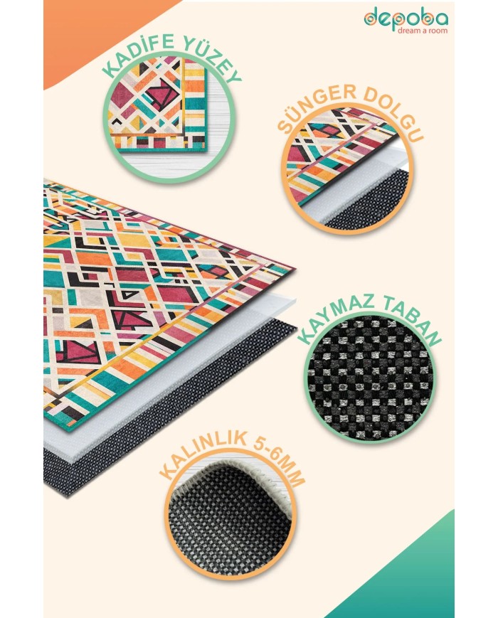 Betty Kadife Yıkanabilir Kaymaz Pamuk Tabanlı Antibakteriyel Salon Halısı