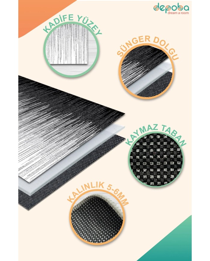 Cozzy Kadife Yıkanabilir Kaymaz Pamuk Tabanlı Antibakteriyel Salon Halısı