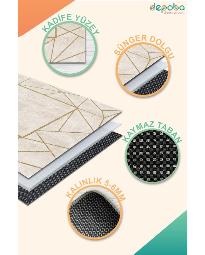 Goldi Kadife Yıkanabilir Kaymaz Pamuk Tabanlı Antibakteriyel Salon Halısı