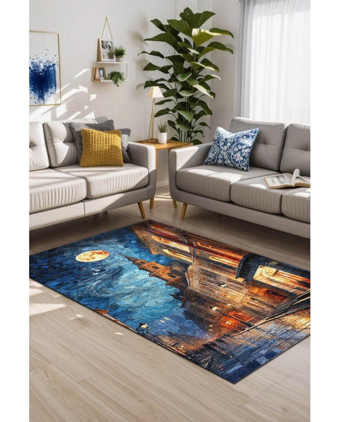 Manz Kadife Yıkanabilir Kaymaz Pamuk Tabanlı Antibakteriyel Salon Halısı