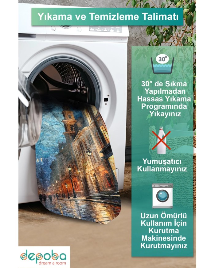 Manz Kadife Yıkanabilir Kaymaz Pamuk Tabanlı Antibakteriyel Salon Halısı