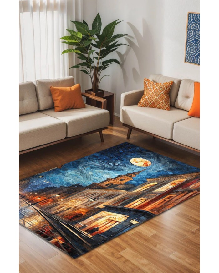 Manz Kadife Yıkanabilir Kaymaz Pamuk Tabanlı Antibakteriyel Salon Halısı