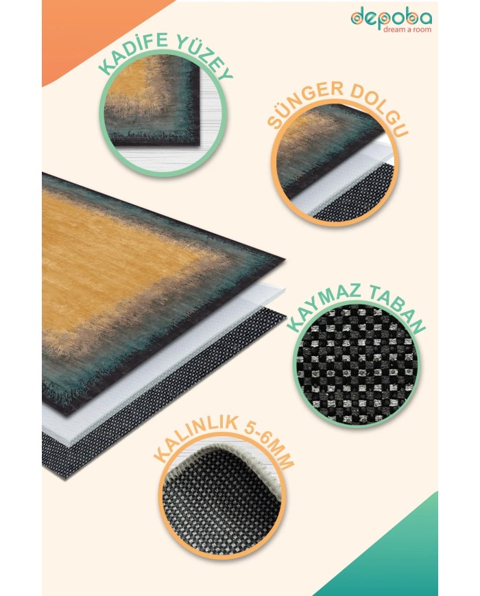 Mistina Kadife Yıkanabilir Kaymaz Pamuk Tabanlı Antibakteriyel Salon Halısı