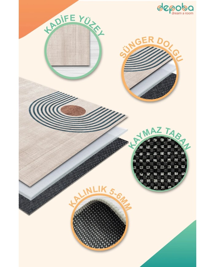 Reyaz Kadife Yıkanabilir Kaymaz Pamuk Tabanlı Antibakteriyel Salon Halısı