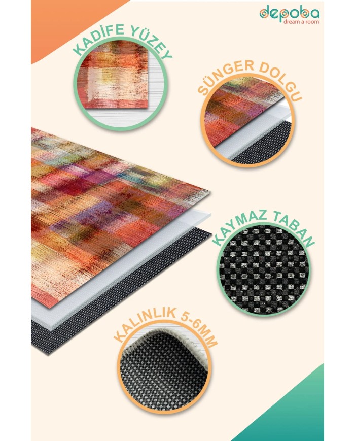 Shoda Kadife Yıkanabilir Kaymaz Pamuk Tabanlı Antibakteriyel Salon Halısı