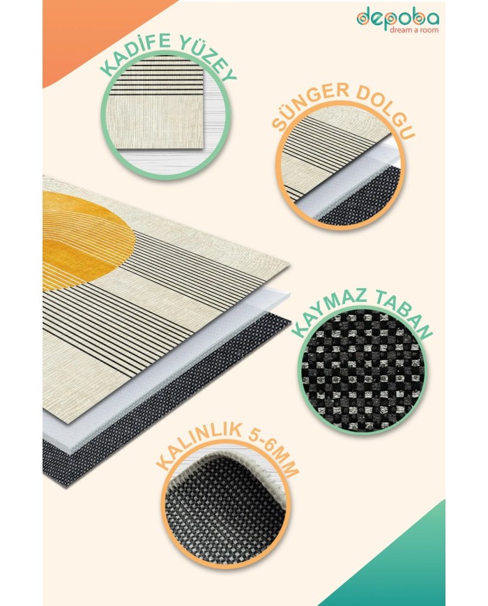 Trana Kadife Yıkanabilir Kaymaz Pamuk Tabanlı Antibakteriyel Salon Halısı