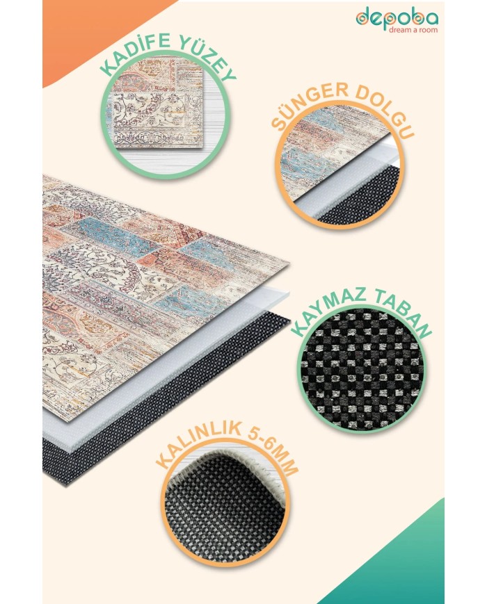 Genesis Kadife Yıkanabilir Kaymaz Pamuk Tabanlı Antibakteriyel Salon Halısı