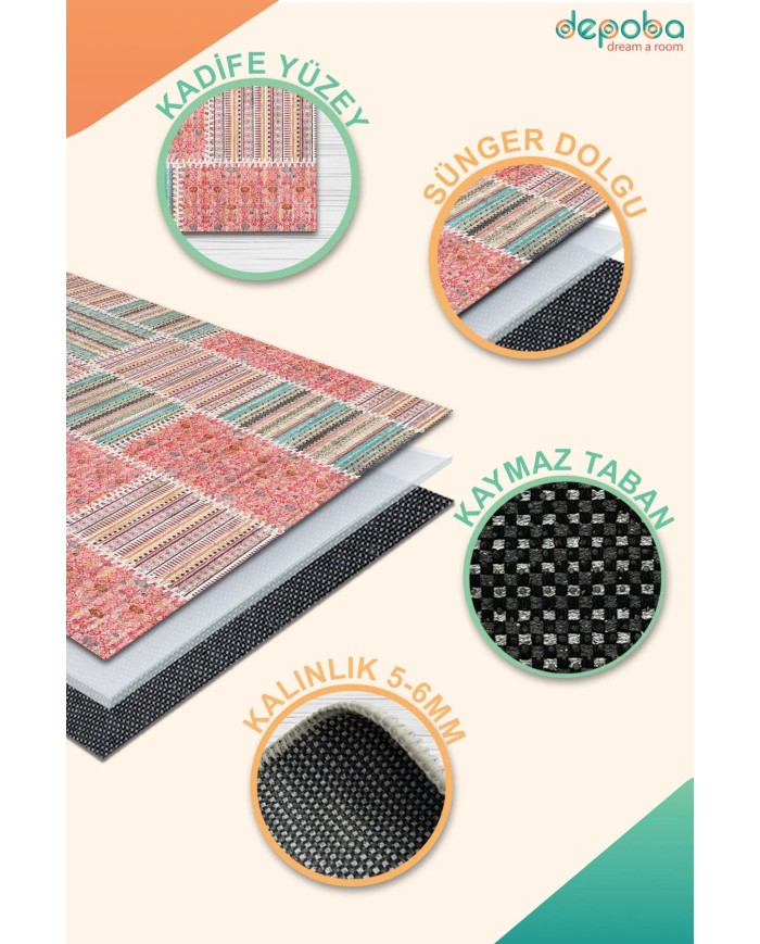 Henry Kadife Yıkanabilir Kaymaz Pamuk Tabanlı Antibakteriyel Salon Halısı