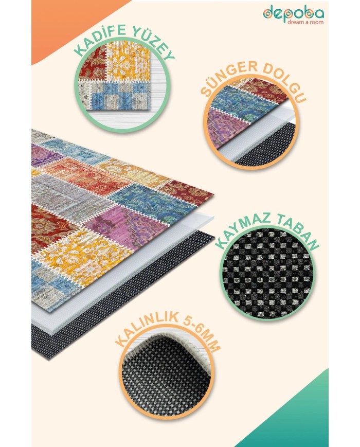 Kepa Kadife Yıkanabilir Kaymaz Pamuk Tabanlı Antibakteriyel Salon Halısı