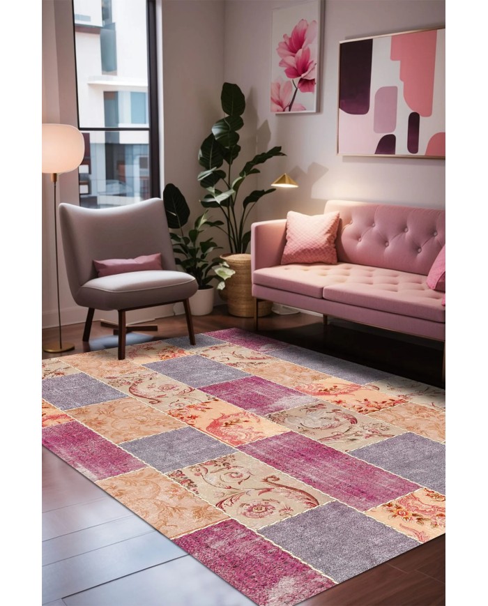 Lina Kadife Yıkanabilir Kaymaz Pamuk Tabanlı Antibakteriyel Salon Halısı