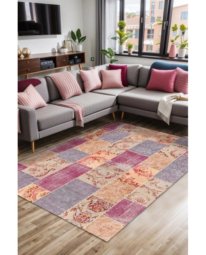 Lina Kadife Yıkanabilir Kaymaz Pamuk Tabanlı Antibakteriyel Salon Halısı