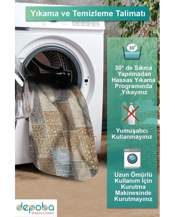 Mordo Kadife Yıkanabilir Kaymaz Pamuk Tabanlı Antibakteriyel Salon Halısı