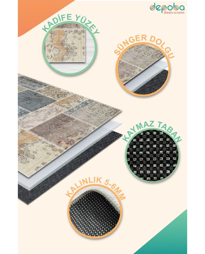 Siense Kadife Yıkanabilir Kaymaz Pamuk Tabanlı Antibakteriyel Salon Halısı