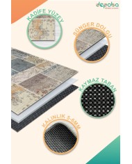 Siense Kadife Yıkanabilir Kaymaz Pamuk Tabanlı Antibakteriyel Salon Halısı