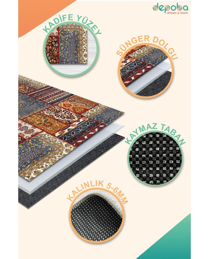 Tona Kadife Yıkanabilir Kaymaz Pamuk Tabanlı Antibakteriyel Salon Halısı