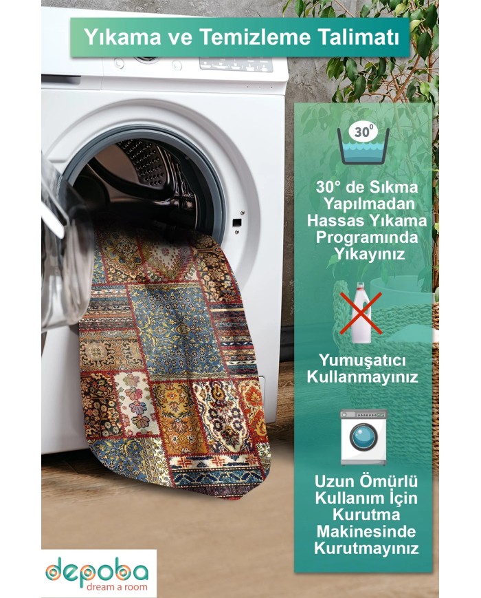 Tona Kadife Yıkanabilir Kaymaz Pamuk Tabanlı Antibakteriyel Salon Halısı