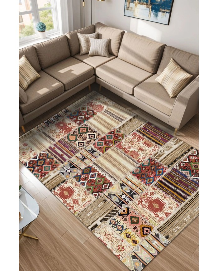 Uranüs Kadife Yıkanabilir Kaymaz Pamuk Tabanlı Antibakteriyel Salon Halısı