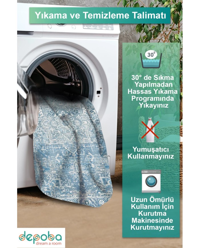 Bluen Kadife Yıkanabilir Kaymaz Pamuk Tabanlı Antibakteriyel Salon Halısı