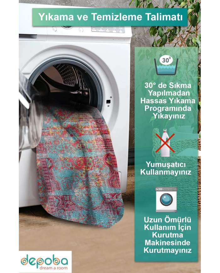 Cloon Kadife Yıkanabilir Kaymaz Pamuk Tabanlı Antibakteriyel Salon Halısı