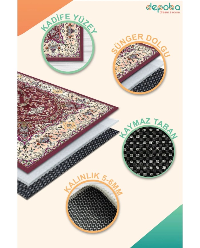 Jesse Kadife Yıkanabilir Kaymaz Pamuk Tabanlı Antibakteriyel Salon Halısı