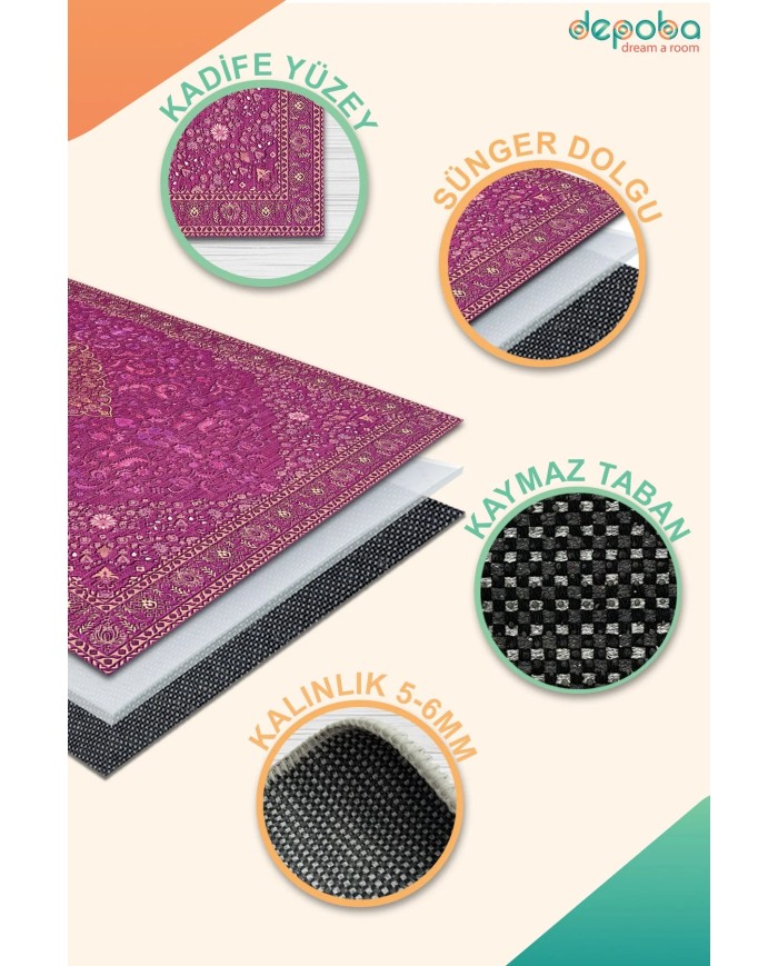 Jutte Kadife Yıkanabilir Kaymaz Pamuk Tabanlı Antibakteriyel Salon Halısı