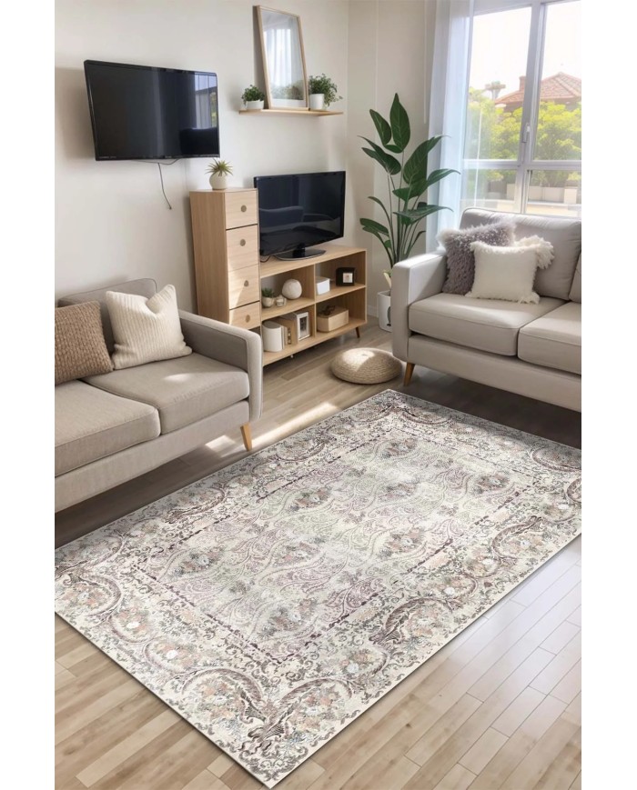 Laven Kadife Yıkanabilir Kaymaz Pamuk Tabanlı Antibakteriyel Salon Halısı