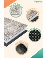 Laven Kadife Yıkanabilir Kaymaz Pamuk Tabanlı Antibakteriyel Salon Halısı