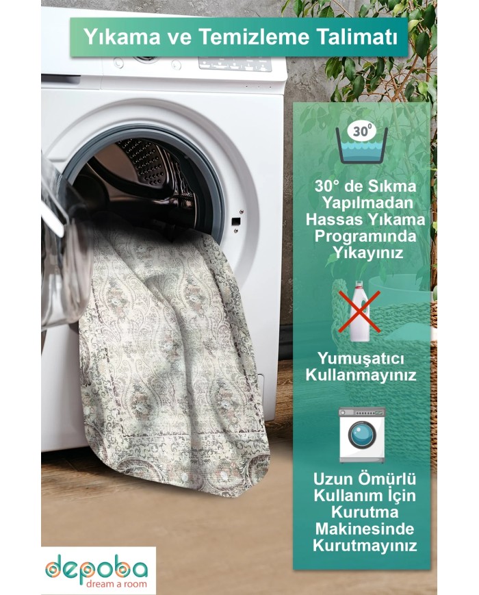 Laven Kadife Yıkanabilir Kaymaz Pamuk Tabanlı Antibakteriyel Salon Halısı