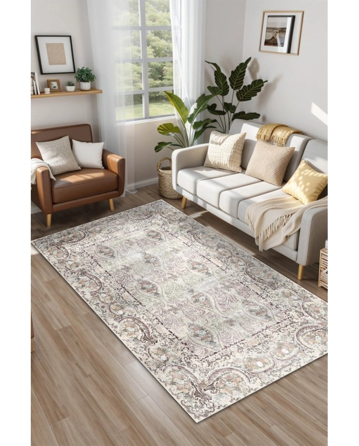 Laven Kadife Yıkanabilir Kaymaz Pamuk Tabanlı Antibakteriyel Salon Halısı